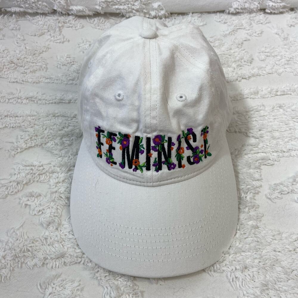 SHE PWR FEMINIST Baseball Cap Hat White Granola Girl Neutral Athleisure Sporty